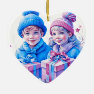  kleine kinderen kerst gepersonaliseerd keramisch ornament
