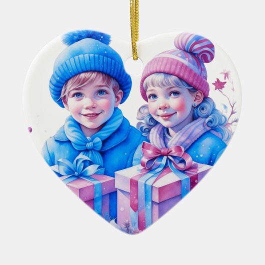  kleine kinderen kerst gepersonaliseerd keramisch ornament (Voorkant)