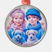  kleine kinderen kerst gepersonaliseerd metalen ornament (Voorkant)