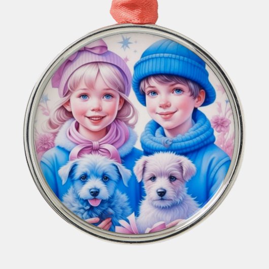  kleine kinderen kerst gepersonaliseerd metalen ornament (Voorkant)