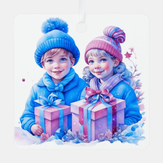  kleine kinderen kerst gepersonaliseerd metalen ornament (Voorkant)