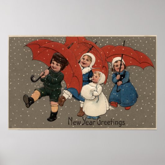 Kleine Kinderen met paraplu's Poster (Voorkant)