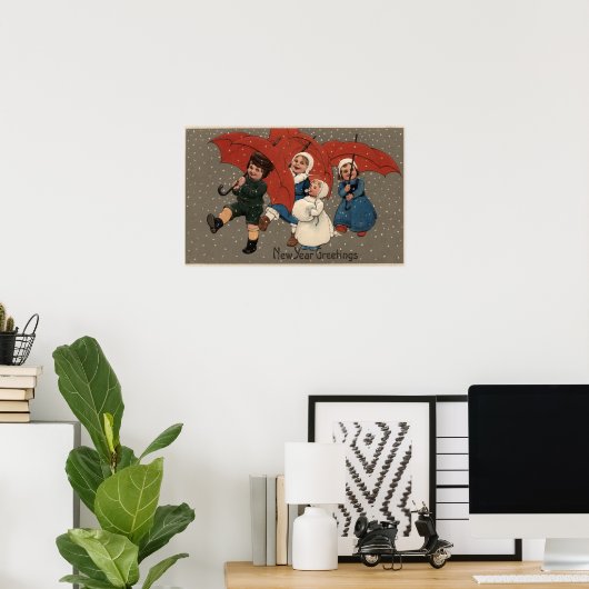 Kleine Kinderen met paraplu's Poster (Thuiskantoor)