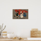 Kleine Kinderen met paraplu's Poster (Keuken)