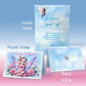 Kleine kinderfee in roze jurk en Rozen Verjaardag Kaart