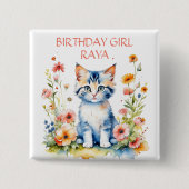Kleine Kitten Meisje Verjaardagsfeestje Gepersonal Vierkante Button 5,1 Cm (Voorkant)