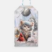 Kleine kitten met vogel. cadeaulabel (Voorkant)