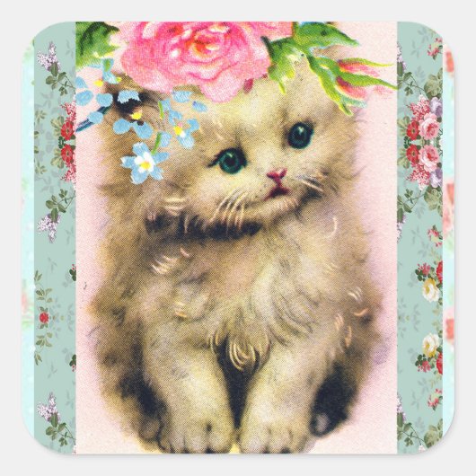 Kleine Kitten Stickers Bloemen Shabby Chic (Voorkant)