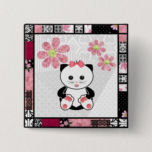 Kleine kitten vierkante button 5,1 cm (Voorkant)