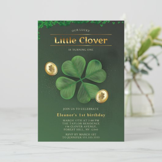 Kleine Klaver St. Patrick's Day 1e verjaardagsfees Kaart (Staand voorkant)