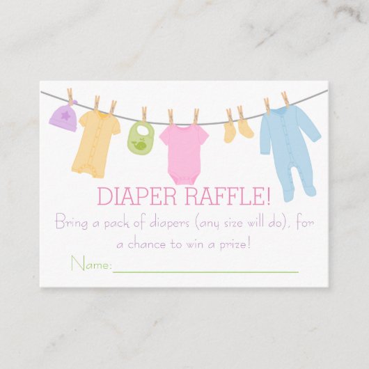 Kleine Kleding Baby shower Luier Raffle Tickets Informatiekaartje (Voorkant)