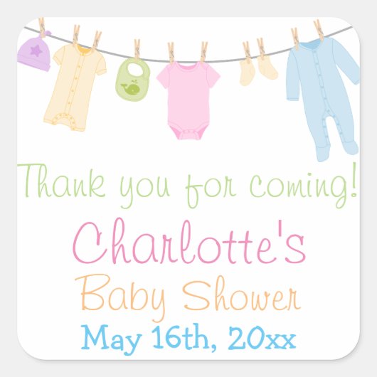 Kleine Kleding Baby shower Party Favor Vierkante Sticker (Voorkant)