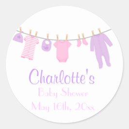 Kleine Kleding Roze & Paarse Baby shower Stickers