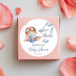 Kleine kleine baby shower van een piloot ronde sticker
