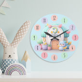 Kleine kleine huisjes met kleine draak en jongen v grote klok