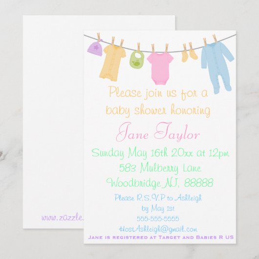 Kleine kleren Baby Douche Uitnodigingen (Voorkant / Achterkant)
