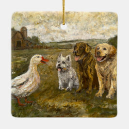 Kleine Kletser: Whimsical Kerstboerderijdier Keramisch Ornament