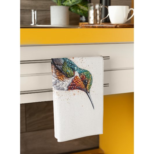 Kleine kleurige kolibrie in water kleuren theedoek