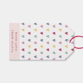 Kleine kleurrijke aangepaste naam en kleur harten cadeaulabel