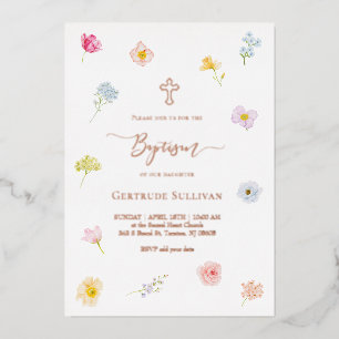 kleine kleurrijke bloemen Doop Folie Uitnodiging
