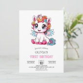 Kleine Kleurrijke Digitale Eenhoorn 1e Verjaardag Kaart (Staand voorkant)