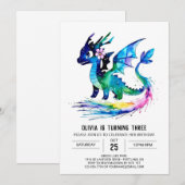 Kleine Kleurrijke Dragon Digitale Meisje Verjaarda Kaart (Voorkant / Achterkant)