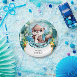 Kleine kleurrijke otter verjaardag papieren bordje
