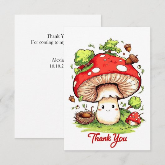 Kleine kleurrijke paddenstoel bedankt kaart (Voorkant / Achterkant)