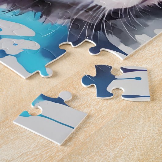 Kleine Kleurrijke Schattigee Witte Kat Legpuzzel (Zijkant)