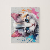 Kleine Kleurrijke Schattigee Witte Kat Legpuzzel (Verticaal)