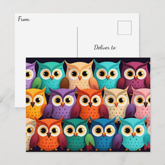 Kleine kleurrijke uilen briefkaart (Voorkant / Achterkant)