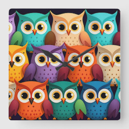 Kleine kleurrijke uilen vierkante klok