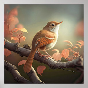 Kleine Kleurrijke Vogel Geperst op een Tak AI Natu Poster