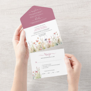 Kleine Kleurrijke Wilde Bloemen in Pasteltinten Br All In One Uitnodiging