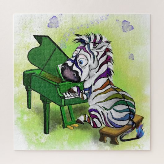 Kleine kleurrijke Zebra Pianospeler - Cartoon Legpuzzel (Verticaal)
