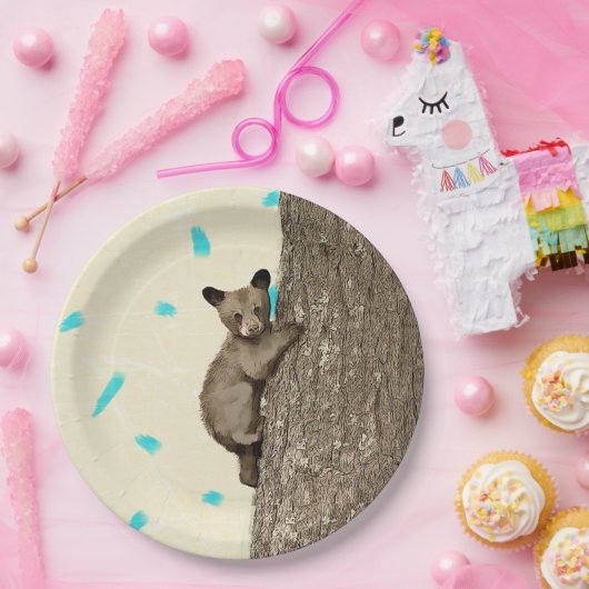 Kleine klimboom op Beer Papieren Bordje (Feest)