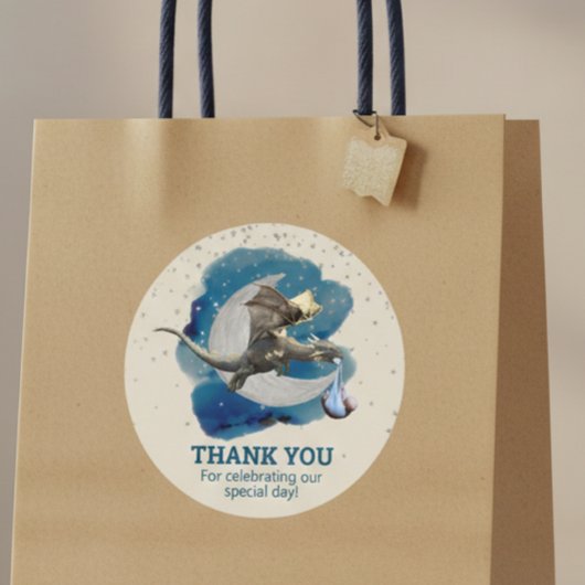 Kleine Knight Dragon Stars Dank je Baby shower Ronde Sticker