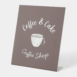 Kleine koffiezaak cottage logo reclamebord met voetstuk