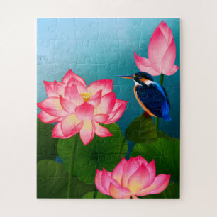 Kleine kolibrie en met grote bloemen legpuzzel