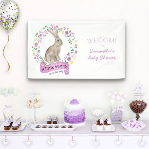 Kleine Konijn Baby Shower met Mooie Bloemen Spandoek