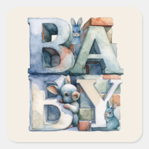 Kleine Konijn Blokken Vierkante Sticker