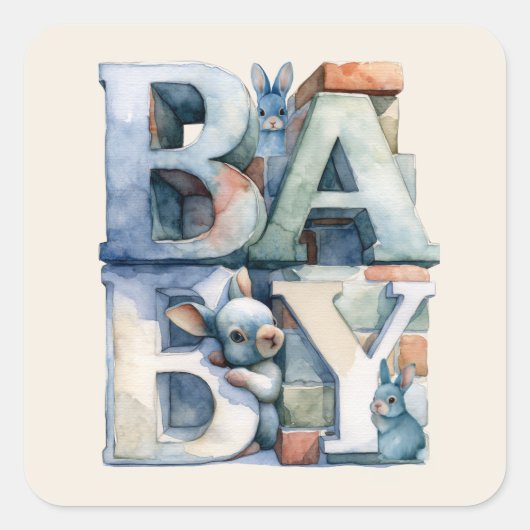 Kleine Konijn Blokken Vierkante Sticker (Voorkant)