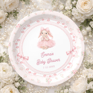 Kleine Konijn Blozend Roze Baby Shower Papieren Bordje
