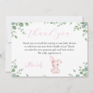 Kleine Konijn Eucalyptus Baby Girl Shower Bedankkaart