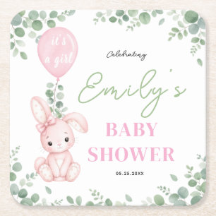 Kleine Konijn Eucalyptus Baby Girl Shower Kartonnen Onderzetters