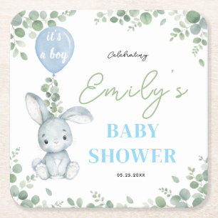 Kleine Konijn Eucalyptus Waterverf Baby Boy Shower Kartonnen Onderzetters