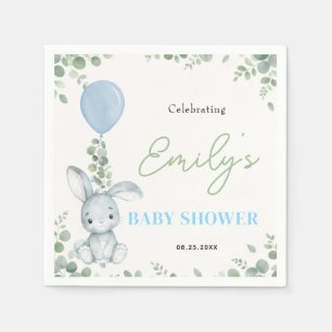 Kleine Konijn Eucalyptus Waterverf Baby Boy Shower Servet