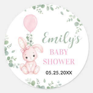 Kleine Konijn Eucalyptus Waterverf Baby Girl Showe Ronde Sticker