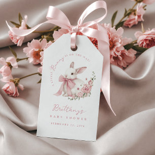 Kleine Konijn Roze Strik Baby Shower Cadeaulabel