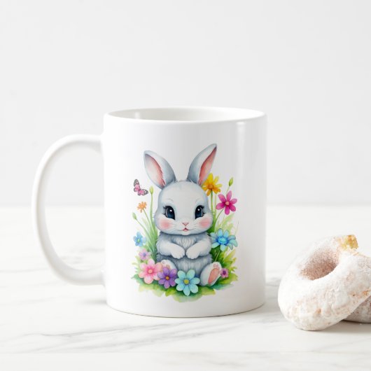 Kleine Konijn Wilde Bloementuin Pasen Koffiemok (Met donut)